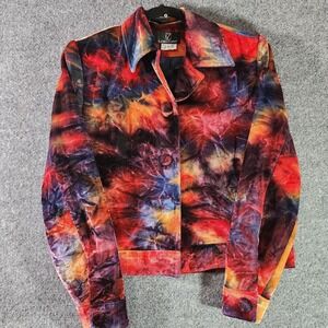 LoriZoni Jacket Long Sleeve  100% Silk Colorful USA MADE Button Up Tie-Dye Fall